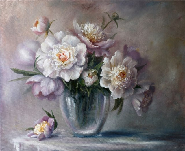 Living room painting by Lidia Olbrycht titled Peony