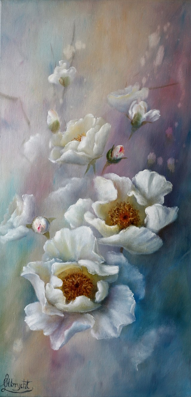 Living room painting by Lidia Olbrycht titled  White Roses Impression