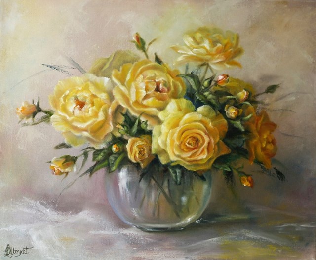 Living room painting by Lidia Olbrycht titled  Yellow Roses