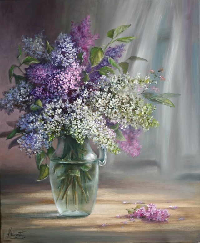 Living room painting by Lidia Olbrycht titled Flowers - Lilacs in a vase
