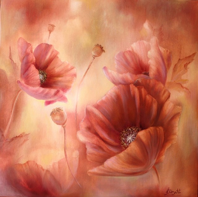 Living room painting by Lidia Olbrycht titled Poppies, impression