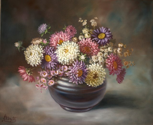 Living room painting by Lidia Olbrycht titled Asters