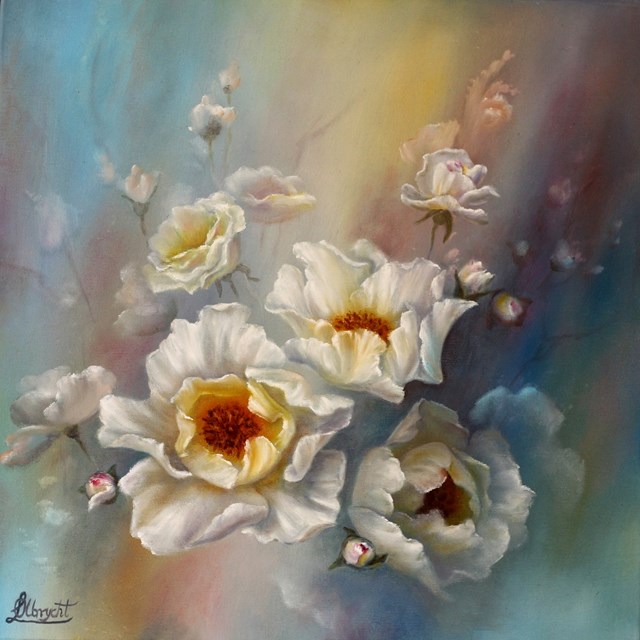 Living room painting by Lidia Olbrycht titled Wild Rose